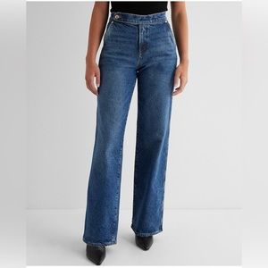 Express high waisted dark wash women wide leg jeans new